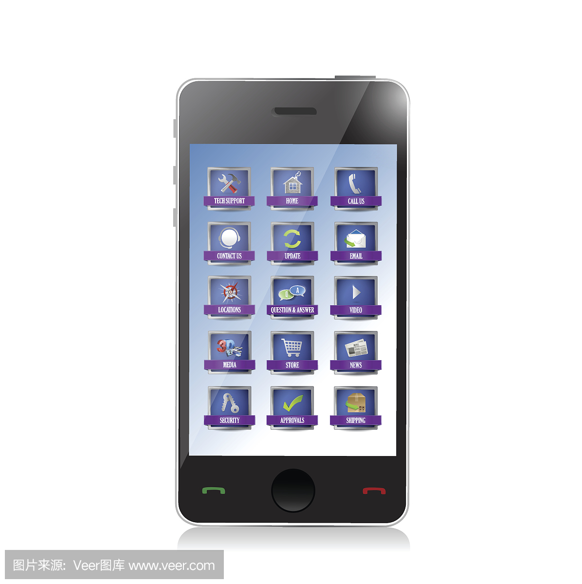 手機與應(yīng)用程序或按鈕插圖設(shè)計的白色